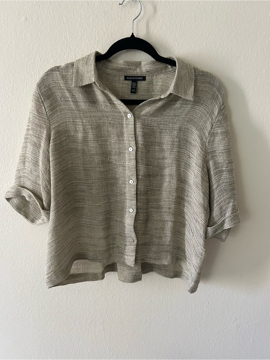 Eileen Fisher Tops - Eileen Fisher Organic Linen Boxy Cropped Button Down Shirt Top Small Minimalist